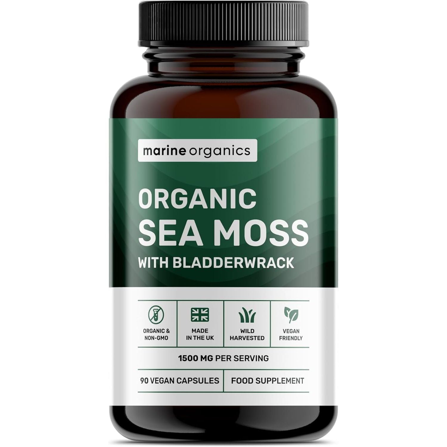 Marineorganics Organic Sea Moss Capsules - 90 Irish Sea Moss and Bladderwrack Capsules - Iodine Tablets - UK Wild Harvested Seamoss - High Potency