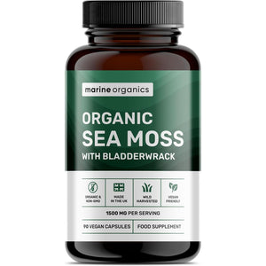 Marineorganics Organic Sea Moss Capsules - 90 Irish Sea Moss and Bladderwrack Capsules - Iodine Tablets - UK Wild Harvested Seamoss - High Potency