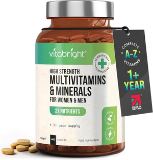 High Strength Multivitamins with Iron & Minerals | 400 Vegan Multivitamin Tablets for Women, Multivitamin Tablets for Men | 100% of All Vitamins | Adult Multi Vitamin | Vitabright Vitamin Supplements