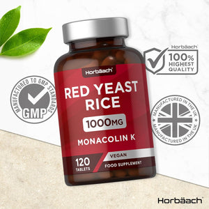 Red Yeast Rice 1000Mg | 120 Vegan Tablets | High Strength Supplement with Monacolin K | Monascus Purpureus | by Horbaach