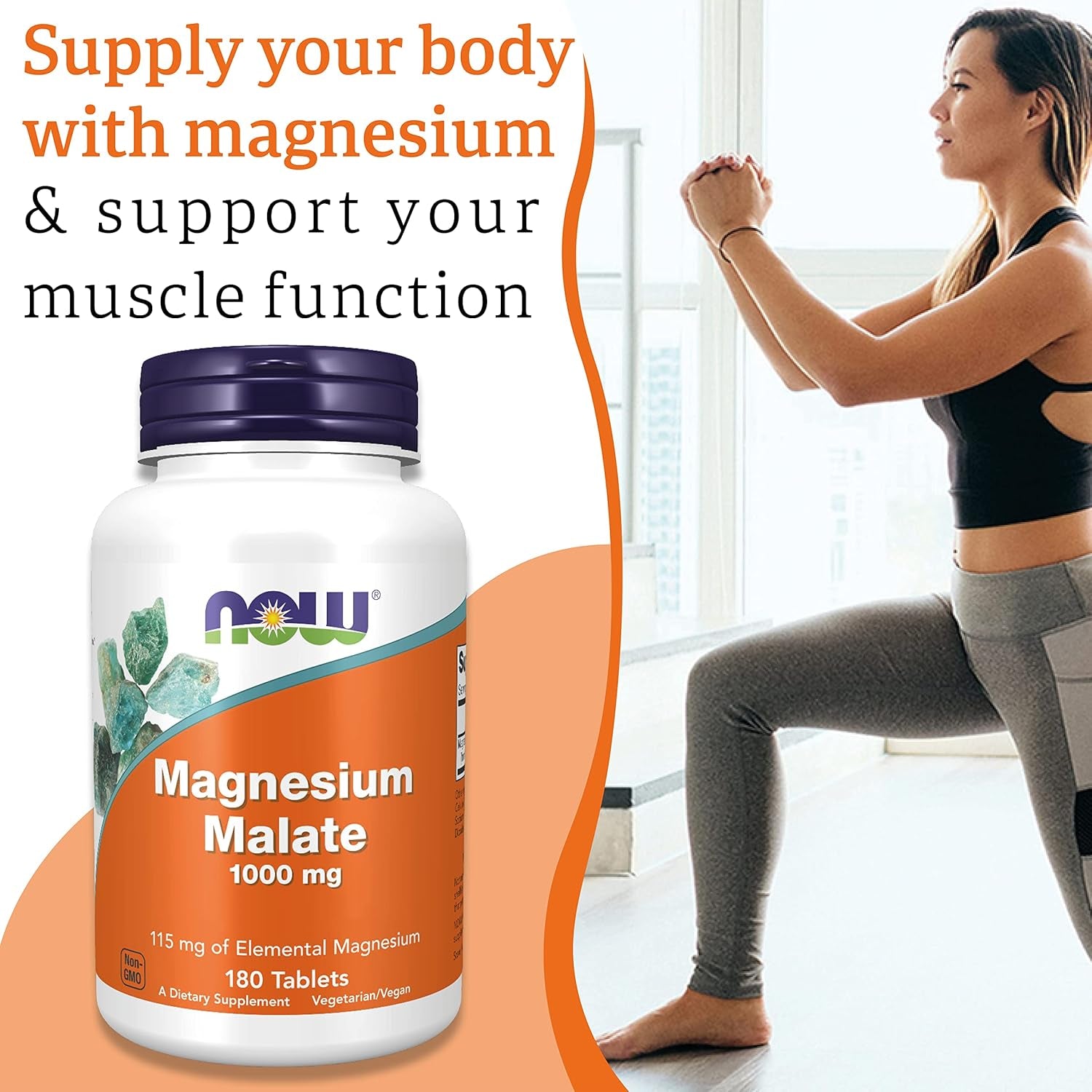 Now Foods, Magnesium Malate, 1,000Mg, 180 Vegan Tablets, Lab-Tested, Gluten Free, Soy Free, Vegetarian