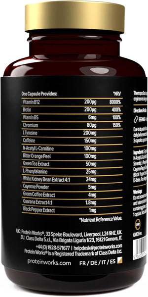 Protein Works - Thermopro Burn Tablets | Preworkout Supplement with Caffeine | Reduces Tiredness & Fatigue | 45 Capsules