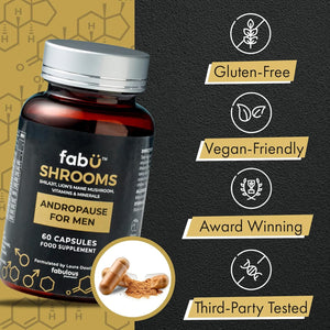 Fabü Shrooms Andropause - Natural Shilajit & Lion'S Mane Supplement for Men - Complete Multivitamin with Zinc, B12 & Minerals for Energy, Cognition & Testosterone Support - 60 Capsules