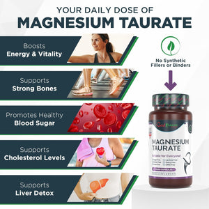 Best Immune, Magnesium Taurate 500Mg Supplement - Strength Balanced Formula for Absorption, Bioavailability, Support Energy & Muscle Function, for Men Women, 500 Mg 100 Capsules, 100 Days Supply