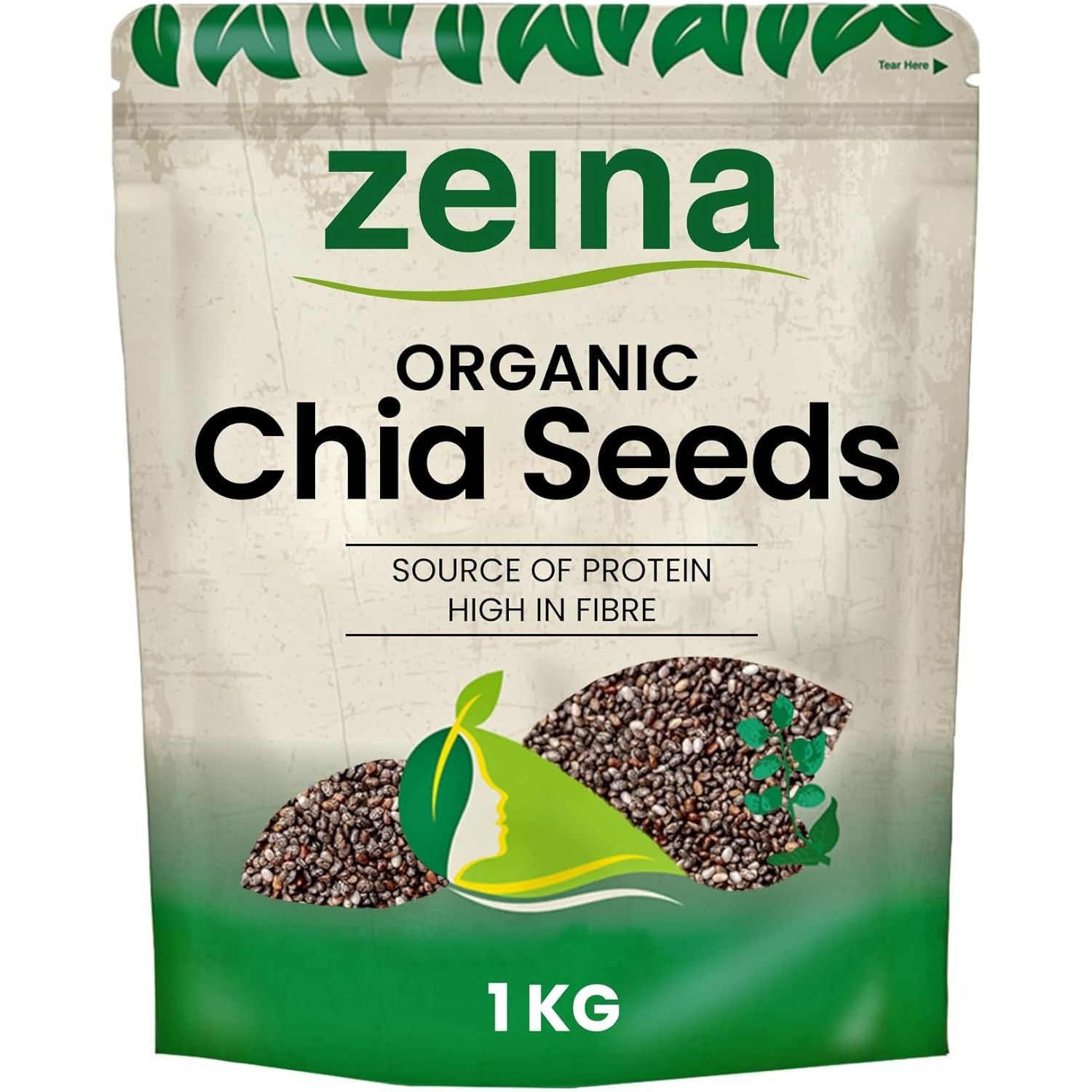 Zeina Organic Chia Seeds (1Kg) - Freshly Packed Natural Organic Raw Chia Seeds Source of Protein and Fibre for Vegetarian and Vegan Diets, Kosher Approved