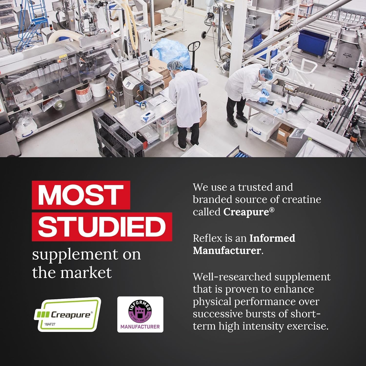 Reflex Nutrition Creapure® Creatine Monohydrate Powder Unflavoured - 100% Creatine for Strength, Muscle Gains & Recovery - No Fillers or Additives - 500G (Vegan Creatine 5G per Serving, 100 Servings)