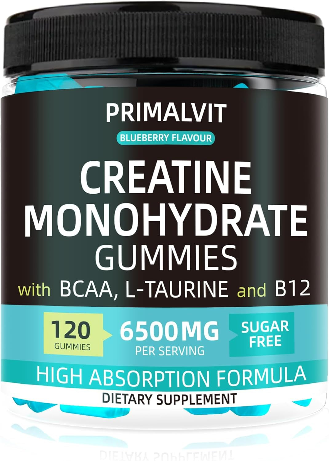 120 Creatine Gummies 6500Mg Sugar-Free Complex – Pre-Workout Creatine Monohydrate + BCAA, L-Taurine, B12 – Max Strength Chewable Gym Supplement – Vegan Gummy Chews for Men & Women – Primalvit