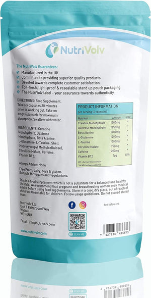 Evolution X Gym Pre Workout Supplement for Men 6700Mg High Strength, Energy & Muscle Growth | 1 Month Supply |180 Capsules