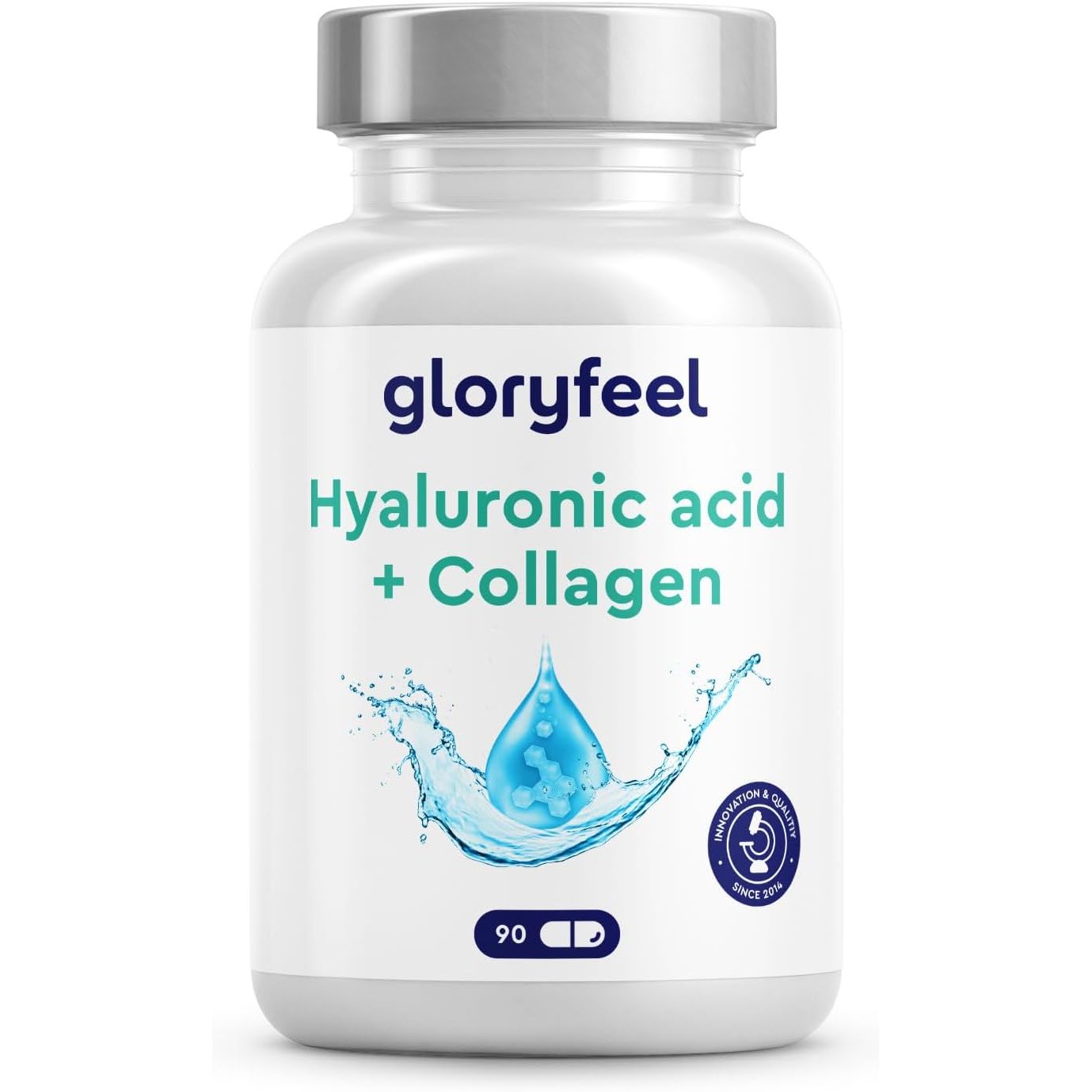 Hyaluronic Acid + Collagen - 90 Capsules with Biotin, Vitamin C from Acerola, Zinc, Selenium & Bamboo Extract - Hair, Skin and Nail Complex for Women & Men - Supplements Made in Germany