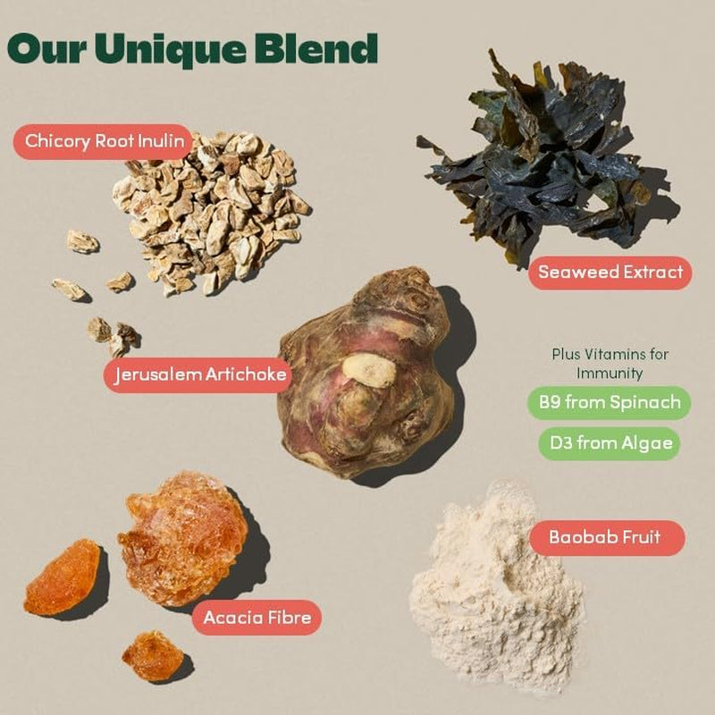 Deeply Foods Daily Prebiotic Fibre – Powerful Proven Prebiotics for Gut Health, Supports Digestion, Reduces Bloating, Vitamin D3 & B9 for Immune (12 Pack, Spinach and Kiwi)