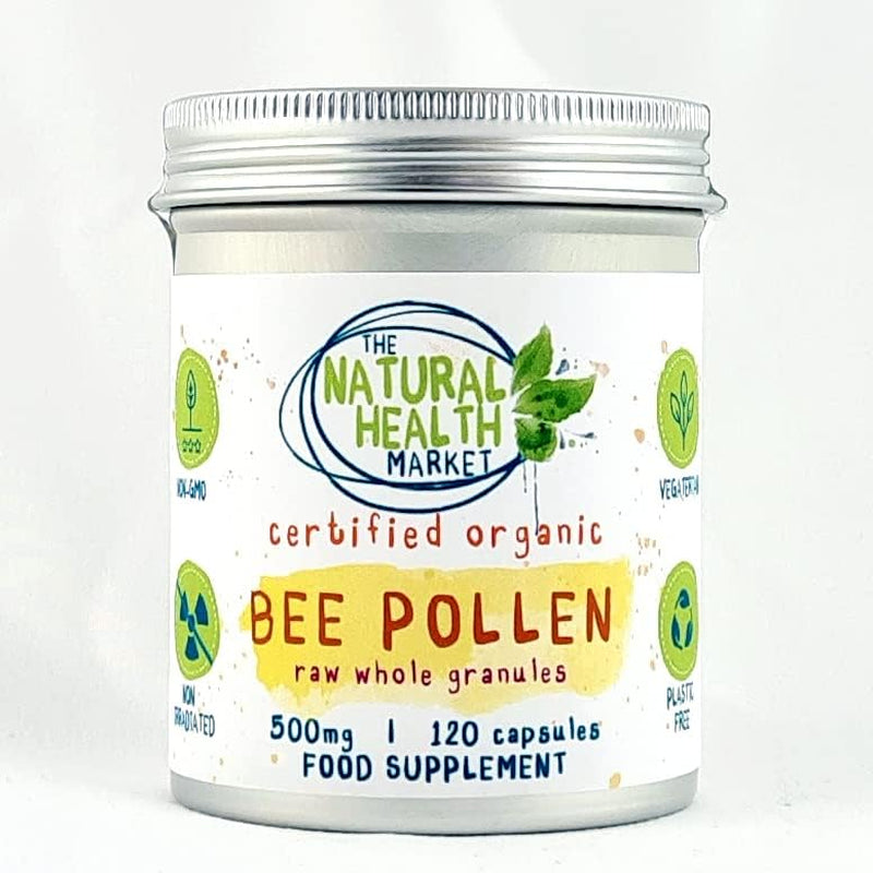 Organic Bee Pollen 500Mg Capsules by the Natural Health Market • Soil Association Certified Organic Non-Gmo No Magnesium Stearate (120 Capsules)