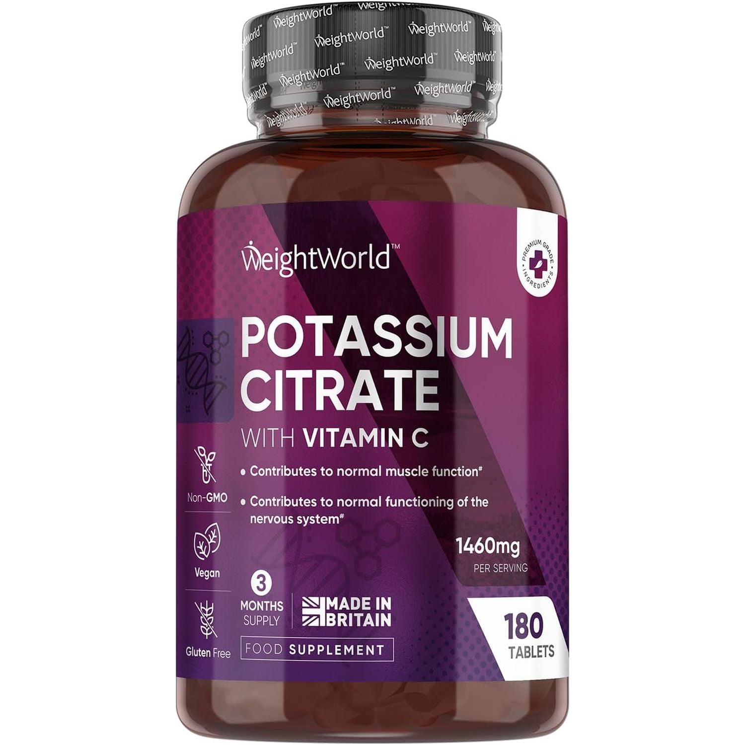 Potassium Supplement with Vitamin C 1460Mg | 3 Months Supply | 180 Tablets | Electrolytes Tablets | Bioavailable Potassium Citrate Form | Non-Gmo, Gluten-Free & Vegan-Friendly | Made in the UK