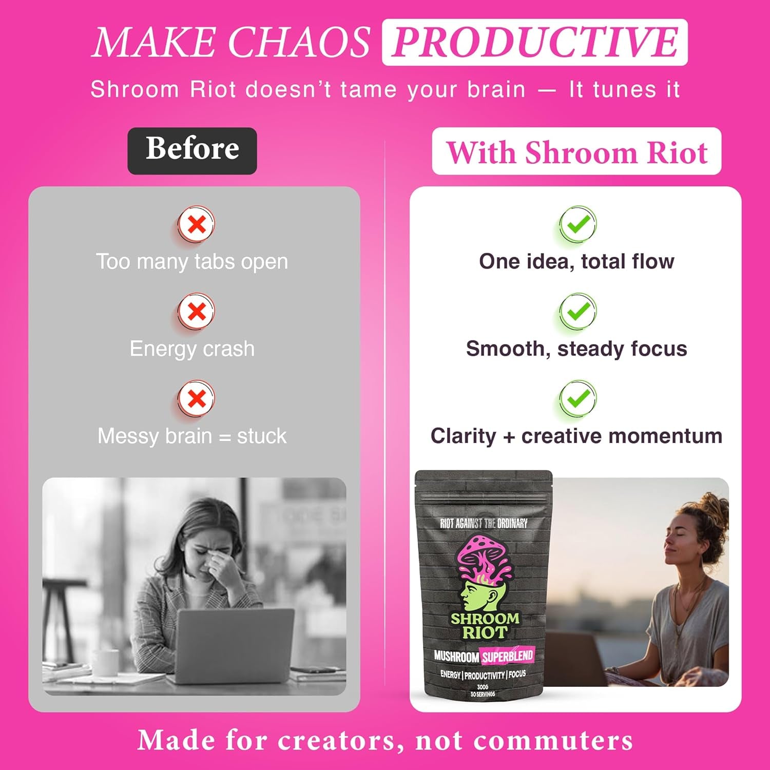 Shroom Riot Cocoa Mushroom Superblend | Instant Chocolate Powder Drink with Lion’S Mane, Chaga, Reishi & Cordyceps | 300G | 30 Servings