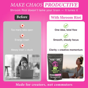 Shroom Riot Cocoa Mushroom Superblend | Instant Chocolate Powder Drink with Lion’S Mane, Chaga, Reishi & Cordyceps | 300G | 30 Servings