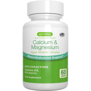 High Absorption Algae Calcium & Magnesium Supplement, plus Vitamin D, K2 & Boron, Clean Label & Plant Based, Non-Gmo Algae Mineral Complex for Bone & Teeth Support, Vegan, 60 Tablets, by Igennus