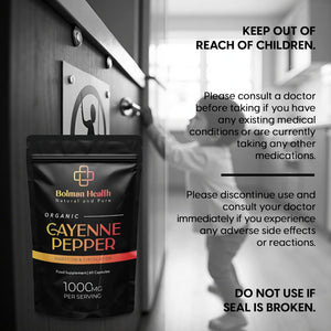Cayenne Pepper | 30 Day Supply | Pure & Organic | 60 HPMC Vegan Friendly Capsules | Organic Cayenne Pepper | 500MG Capsules | Digestive, Circulatory, Inflammation, Digestion | Made in the UK
