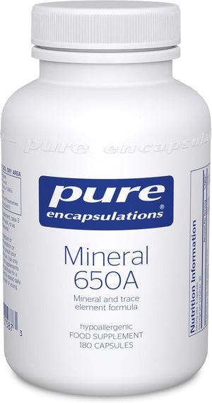 Pure Encapsulations Mineral 650A - with Calcium, Magnesium, Iron, Iodine, Selenium & Zinc - Hypoallergenic Mineral and Trace Element Formula - 180 Capsules
