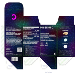 Lions Mane Mushroom Capsules 8,000Mg with Added Vitamin B6 and B12 | Nootropic Supplement for Cognition, Mood, Immunity & Inflammation | 60 Two-A-Day Vegan Capsules - Mission C Lion'S Mane