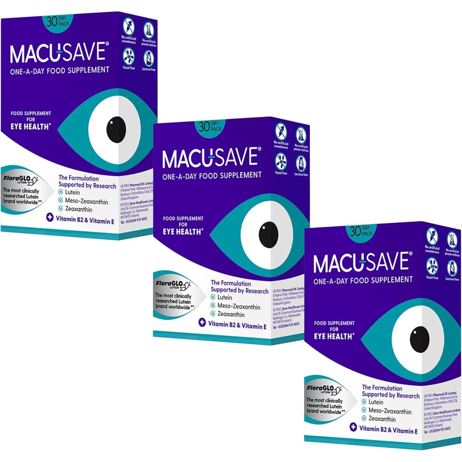 Macu-Save Food Supplement with Meso-Zeaxanthin/Lutein and Zeaxanthin - (3 X Pack of 30 Capsules)