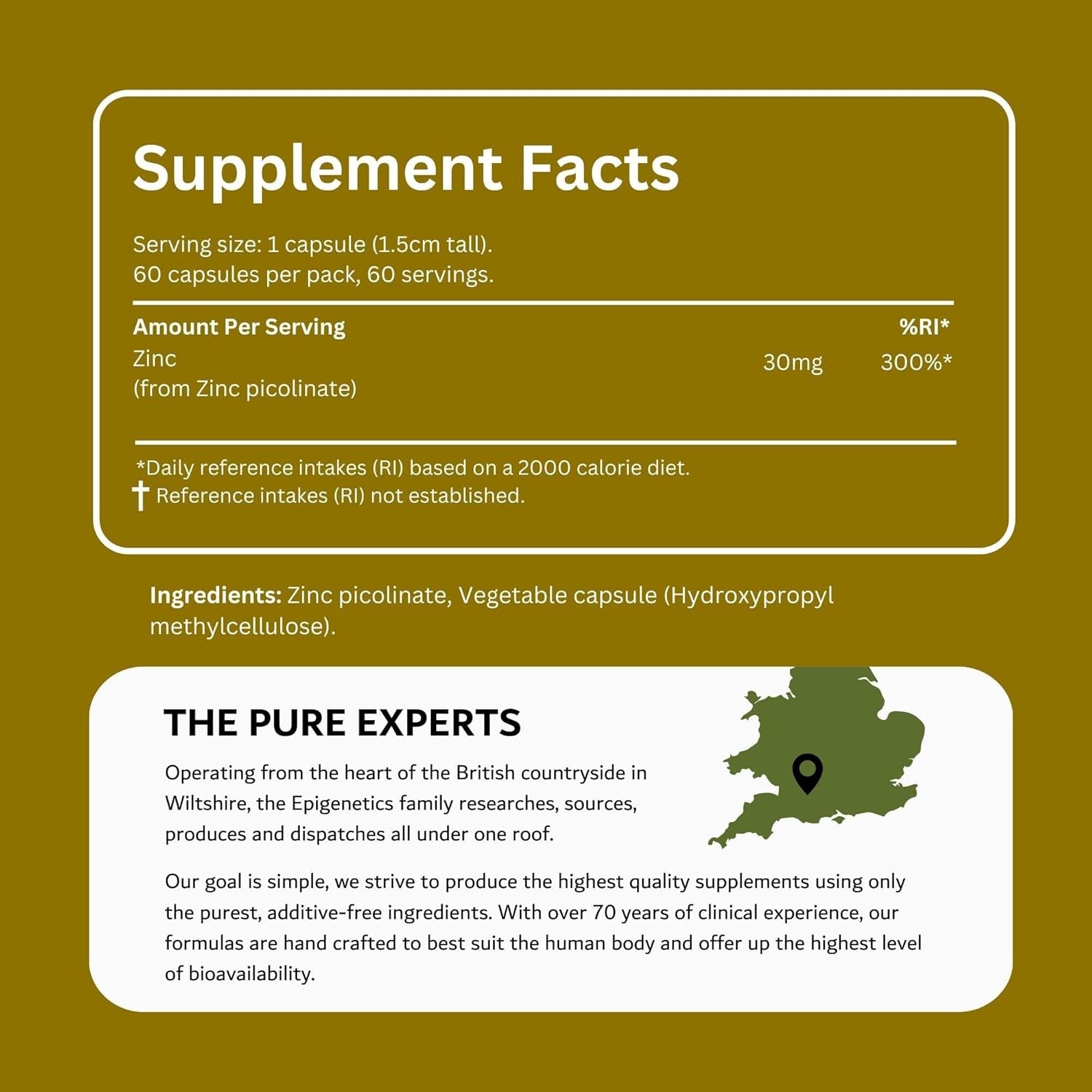 Zinc Picolinate 30 | 30Mg Zinc Supplements for Men & Women | High Strength Mineral Supplement | 2 Months Supply, 60 Vegan Capsules, Made in UK
