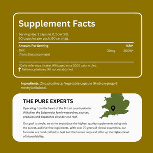 Zinc Picolinate 30 | 30Mg Zinc Supplements for Men & Women | High Strength Mineral Supplement | 2 Months Supply, 60 Vegan Capsules, Made in UK