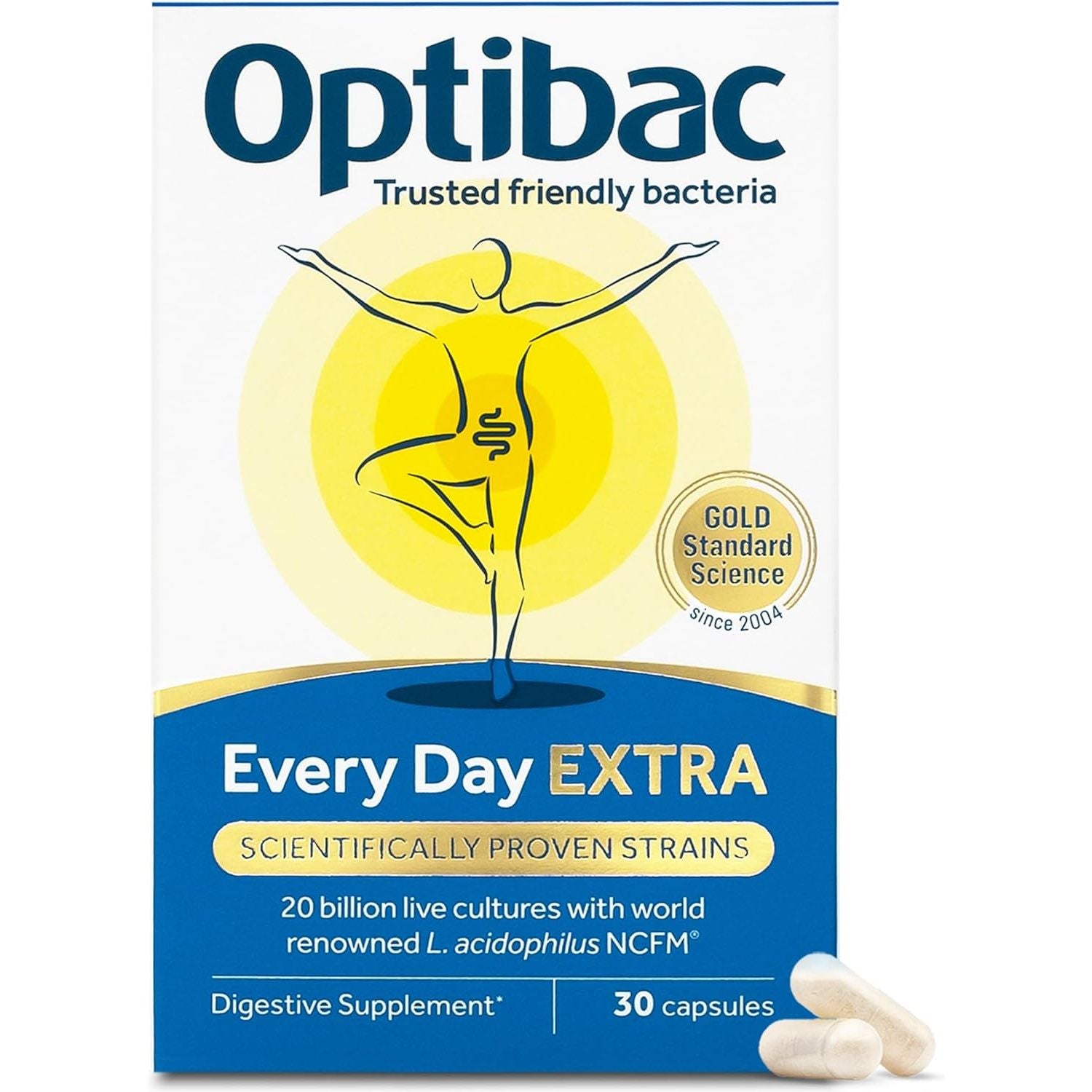 Optibac Probiotics Every Day Extra - High Strength Vegan Digestive Probiotic Supplement with 20 Billion Bacterial Cultures - 30 Capsules