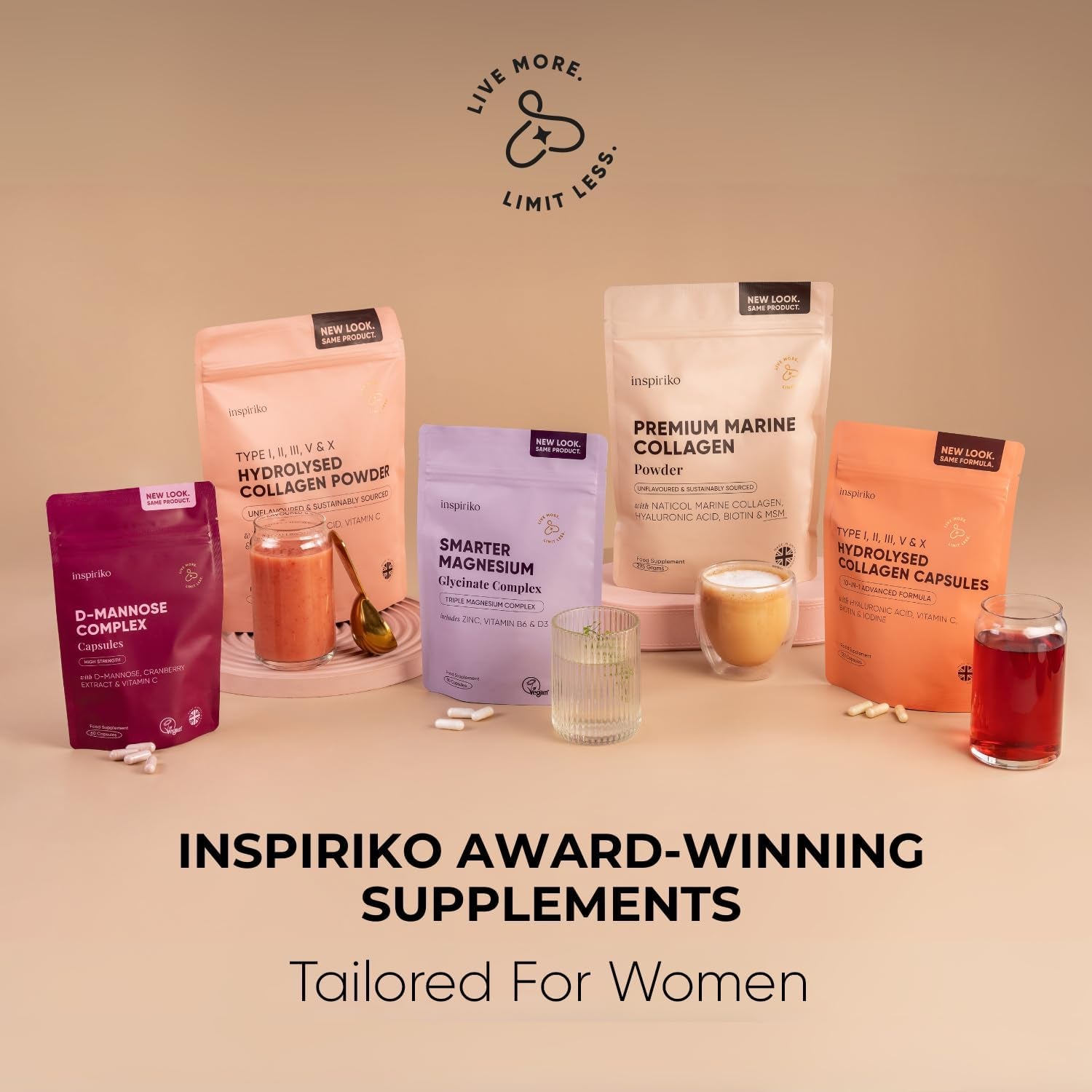 Inspiriko Bovine Collagen Powder for Women. Award Winning, 50 Servings, with Hyaluronic Acid, Biotin & Vitamin C. UK Made, Grass-Fed, 10,000Mg Unflavoured Hydrolyzed Collagen Peptides Powder 510G