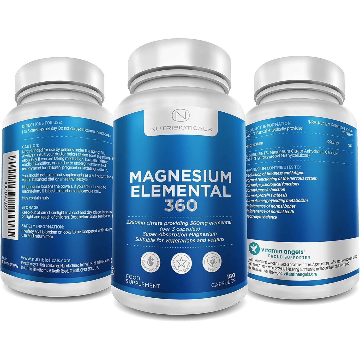 Magnesium Citrate 2250Mg of Pure Citrate Providing 360Mg Elemental, 96 Percent of Your Recommended Daily Amount - 180 Vegan Capsules (3 Caps per Serving, 2 Months Supply)