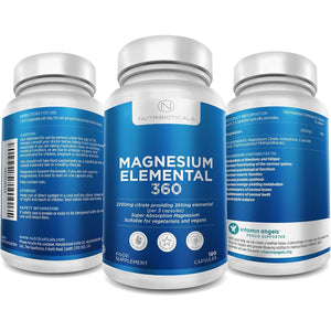 Magnesium Citrate 2250Mg of Pure Citrate Providing 360Mg Elemental, 96 Percent of Your Recommended Daily Amount - 180 Vegan Capsules (3 Caps per Serving, 2 Months Supply)