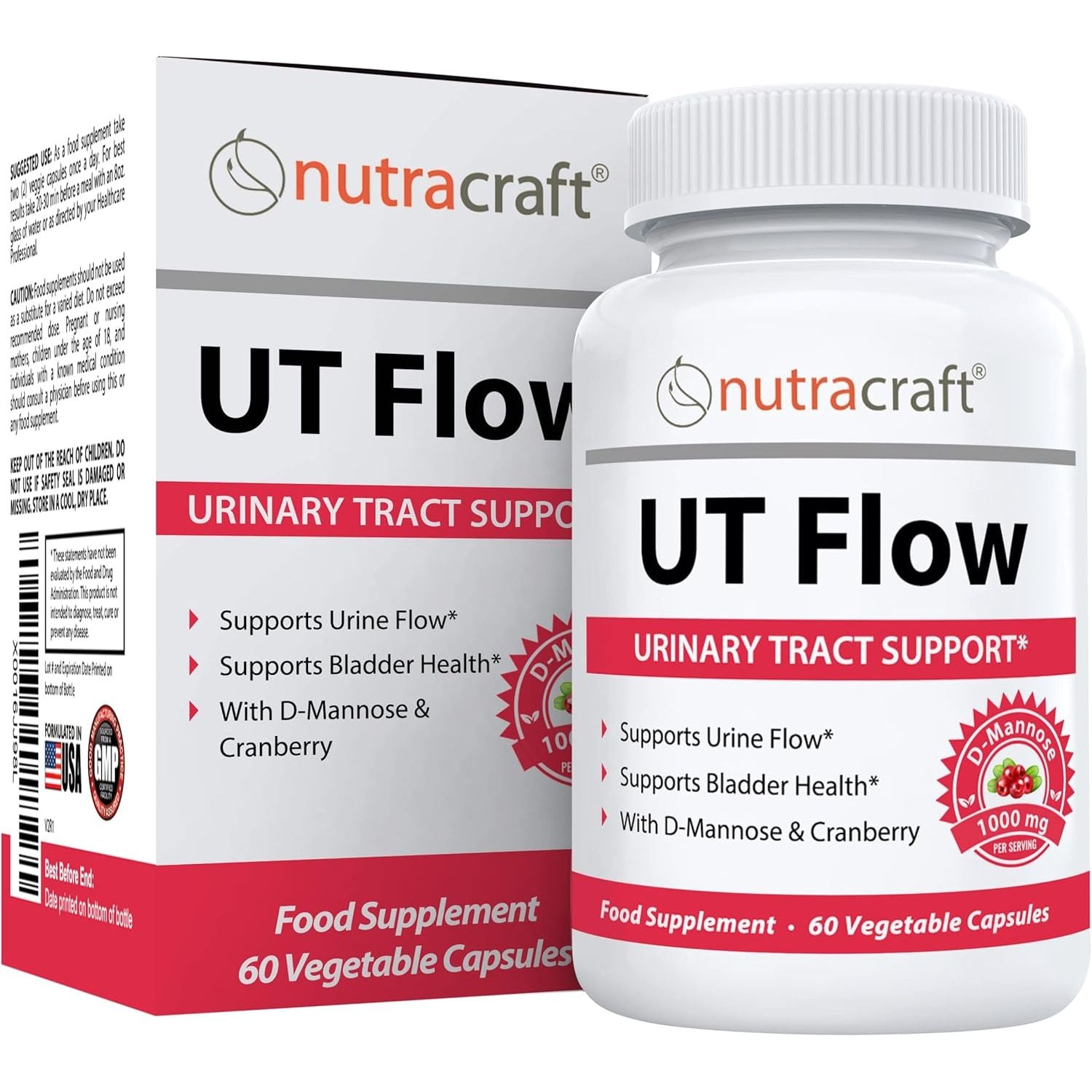 UT Flow #1 D-Mannose & Cranberry Urinary Tract Cleanse | High Strength Bladder & Kidney Health | 60 Vegetable Capsules