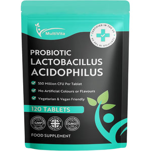 Acidophilus Lactobacillus Probiotic - 120 X 550 Million CFU Tablets - Supports Healthy Gut Microbiome & Digestion System - Reduce Bloating - Probiotic Supplements for Men & Women - Vegan and GMO Free