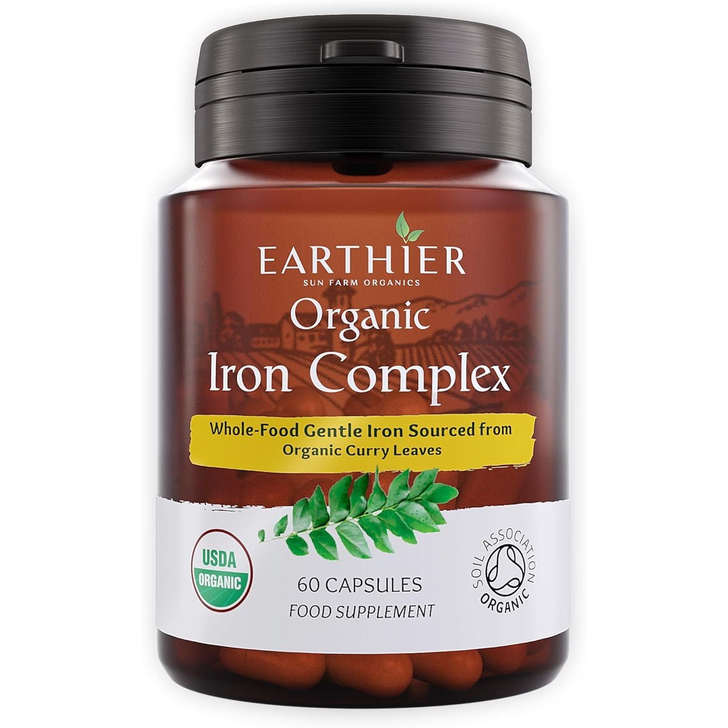 Earthier Organic Iron Whole Food Sourced & Certified by Soil Association 60 Capsules Vegan