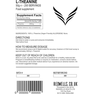 Theanine Powder REDWELLS Anxiety & Stress No Additives GMO Free - 50G Pack