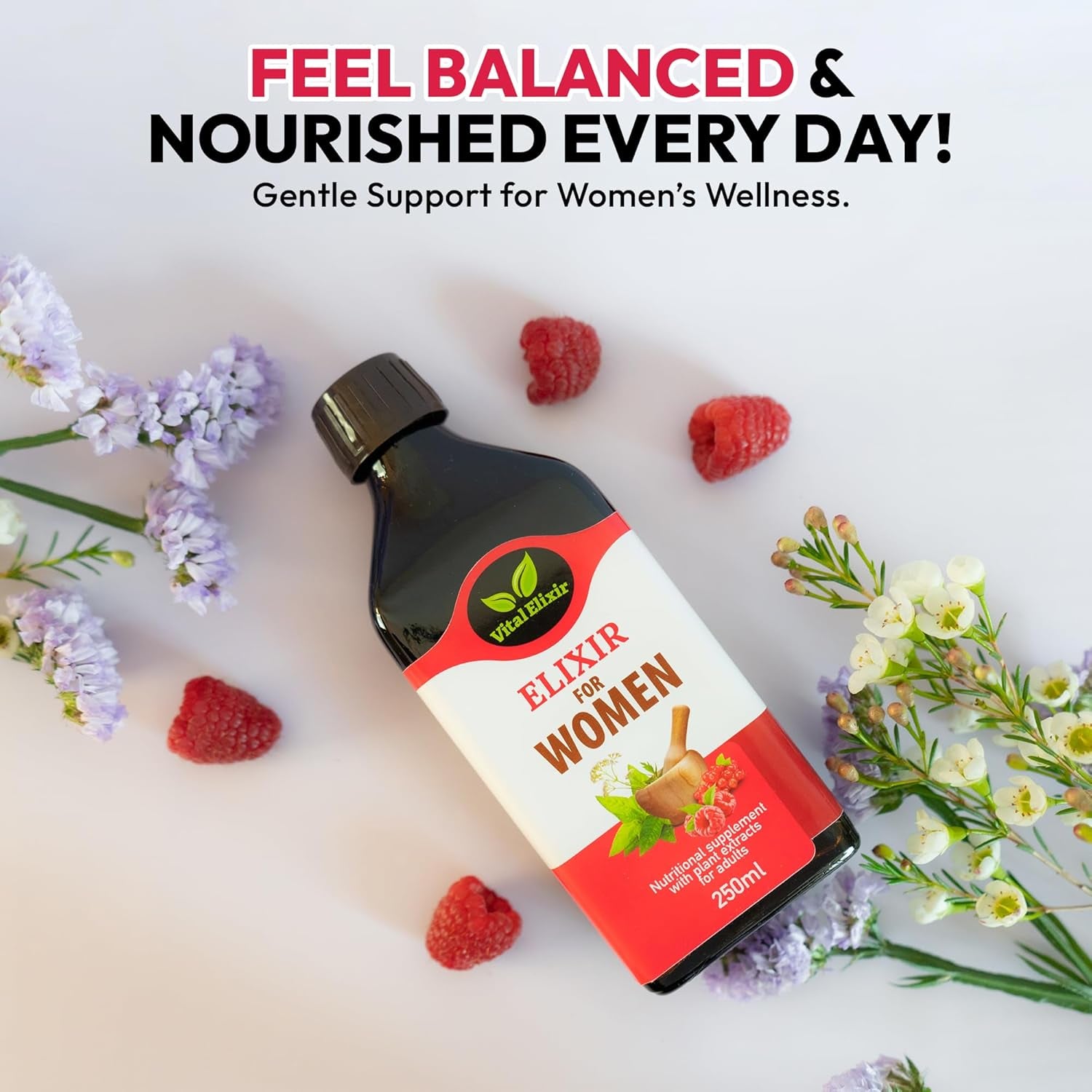 Elixir Women – Herbal Food Liquid Supplement with Hawthorn, Chamomile & Cranberry – 250Ml – Vegan, Gluten-Free, Natural Antioxidant Support