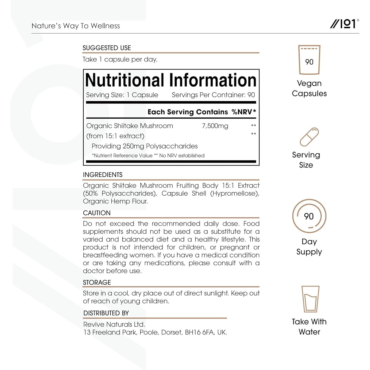 Organic Shiitake Mushroom 7500Mg – 50% Polysaccharides Extract Mushroom Supplement – 90 Vegan Capsules (3 Months Supply) – Resealable and Recyclable Pouch – by Alpha01