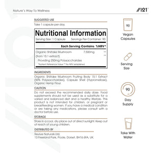 Organic Shiitake Mushroom 7500Mg – 50% Polysaccharides Extract Mushroom Supplement – 90 Vegan Capsules (3 Months Supply) – Resealable and Recyclable Pouch – by Alpha01