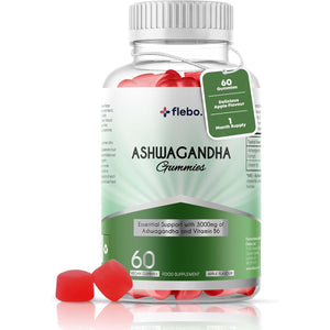 Flebo Ashwagandha High Strength Gummies, Vegan & Gluten-Free I Stress & Anxiety Relief for Adults, Ashwagandha Gummies Supplement for Relaxation and Wellness 60 Two - a - Day I Apple Flavor