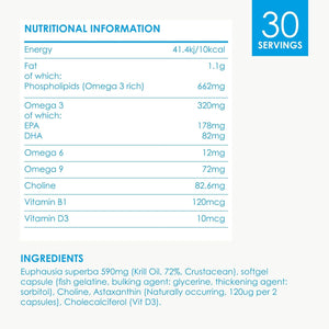 Cleanmarine Krill Oil – Packed with EPA & DHA – Omega 3 with Added Astaxanthin and Choline – Vitamin D – Heart, Eye & Brain Health – Joint & Immune Support - 30 Capsules