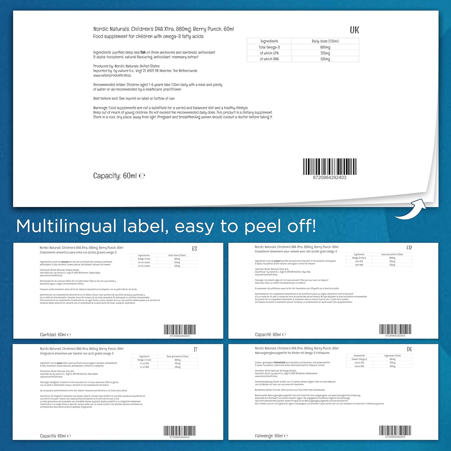Nordic Naturals Children'S DHA Xtra, 880Mg Omega-3, Berry Flavour, with EPA and DHA, 60Ml, Lab Tested, Soy Free, Gluten Free, Non-Gmo