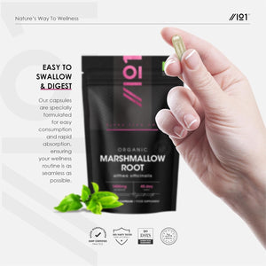 Organic Marshmallow Root 1400Mg - 90 Vegan Capsules - Potent Althea Officinalis Supplement - 45 Day Supply - Resealable and Recyclable Pouch - by Alpha01