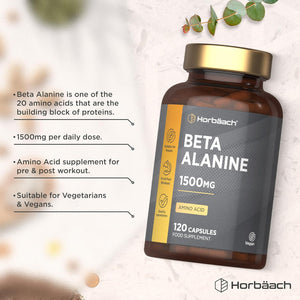Fermented Beta Alanine 1500Mg | 120 Vegan Capsules | Premium Amino Acid Supplement for Men & Women | by Horbaach