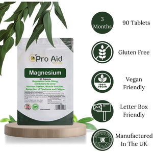 Magnesium 500Mg Tablets 90 Pack by Proaid | Vegan & Vegetarian | 3 Months Supply | Made in UK | Easy to Swallow 11Mm Tablets