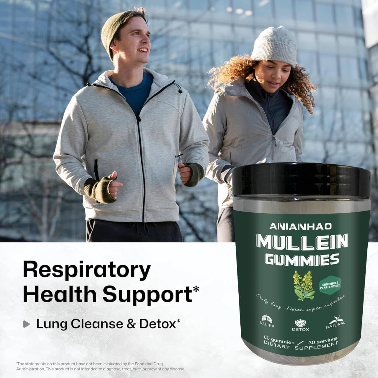 Mullein Gummies - Mullein Leaf Extract for Lungs - Mullein Leaf Gummies 2000Mg for Lung Cleanse Detox Herbal Dietary Supplement- Mucus Remover & Mucus Relief (One Bottle)