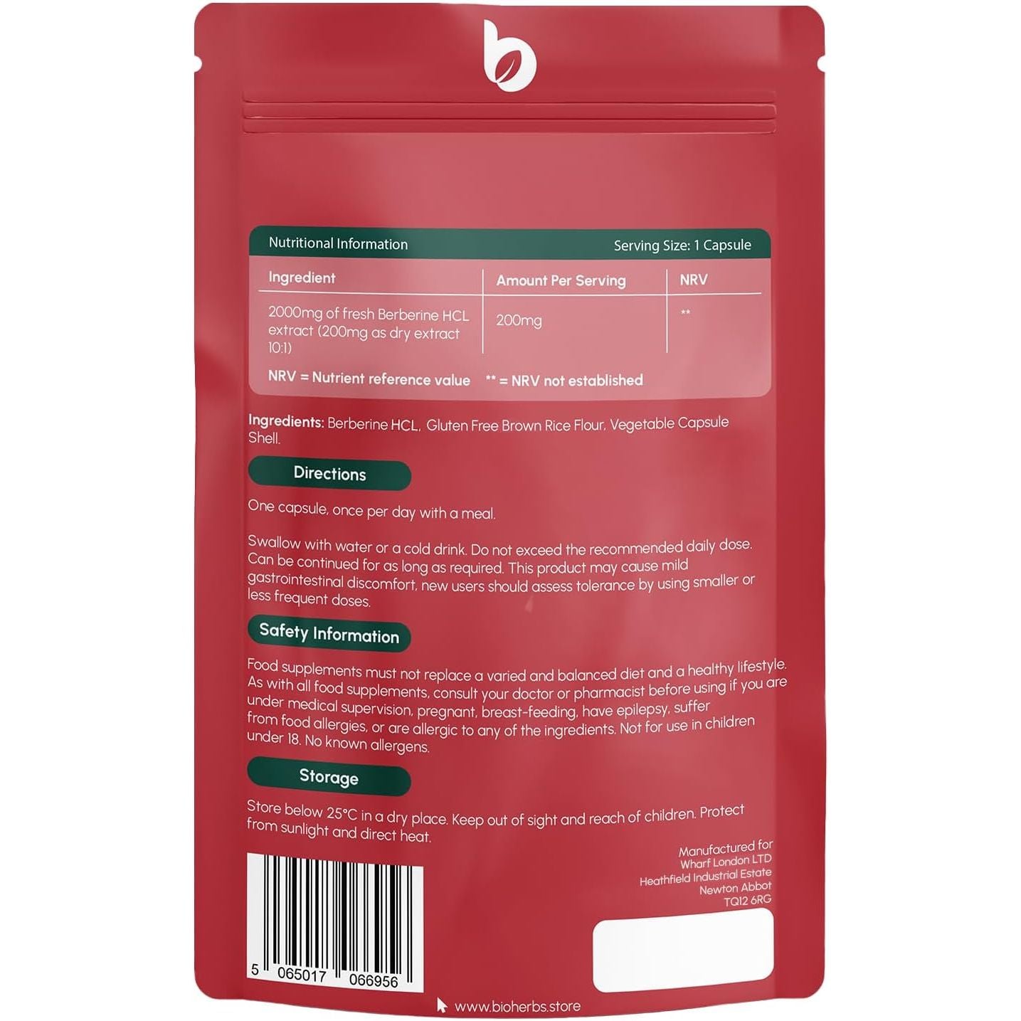 Berberine HCL Supplement High Strength - 2000Mg 99% HCL by Bioherbs | 90 One-Per-Day Capsules (3-Month Supply)