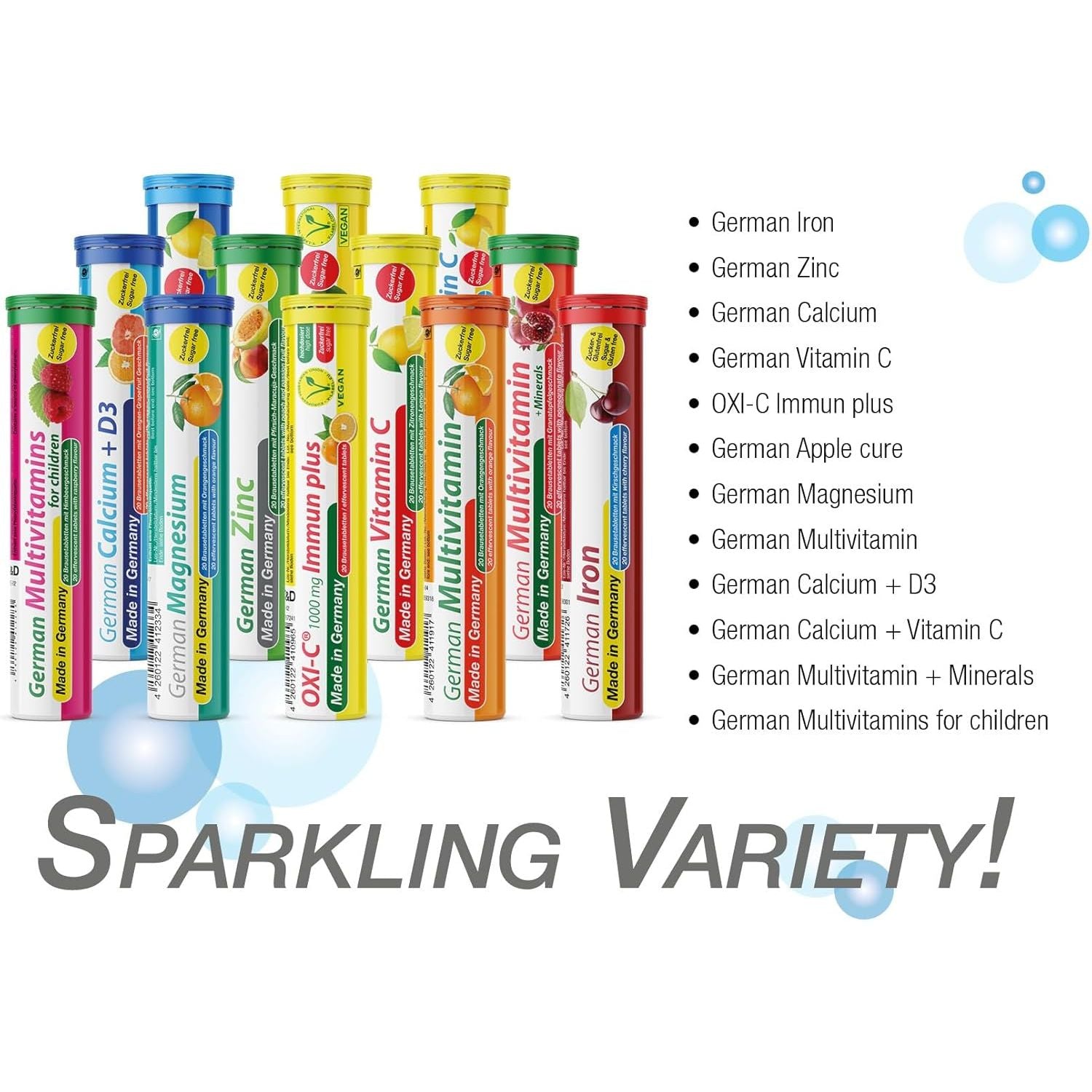 German Multivitamin + Mineralien Drink Effervescent Tablets 60 Servings Pomegranate Flavour – 10 Vitamins + 2 Minerals – Made in Germany