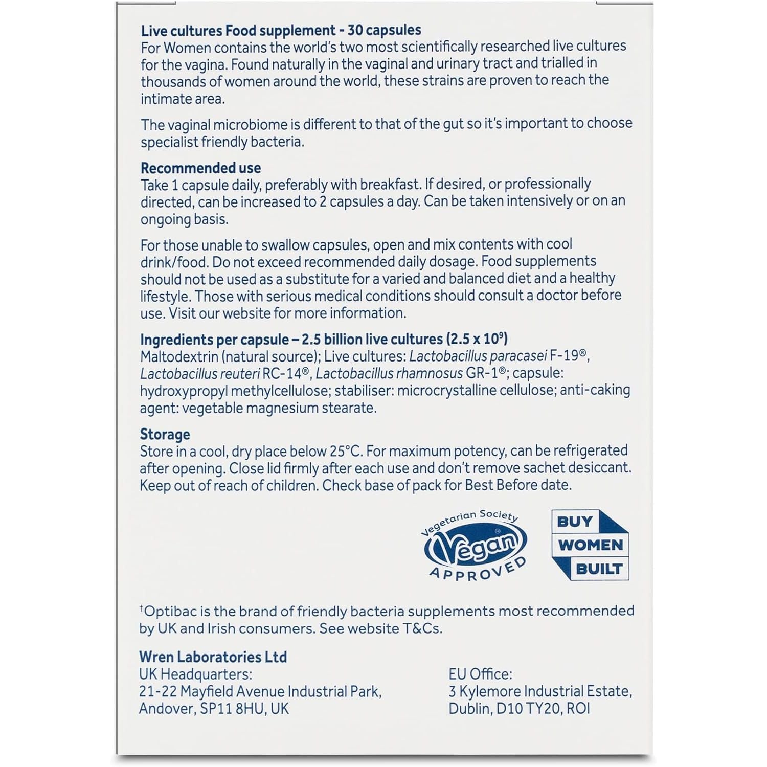 Optibac Probiotics for Women – Vaginal Probiotics – Specialist Supplement with a Scientifically Proven Formula for Vagina Flora – 30 Capsules