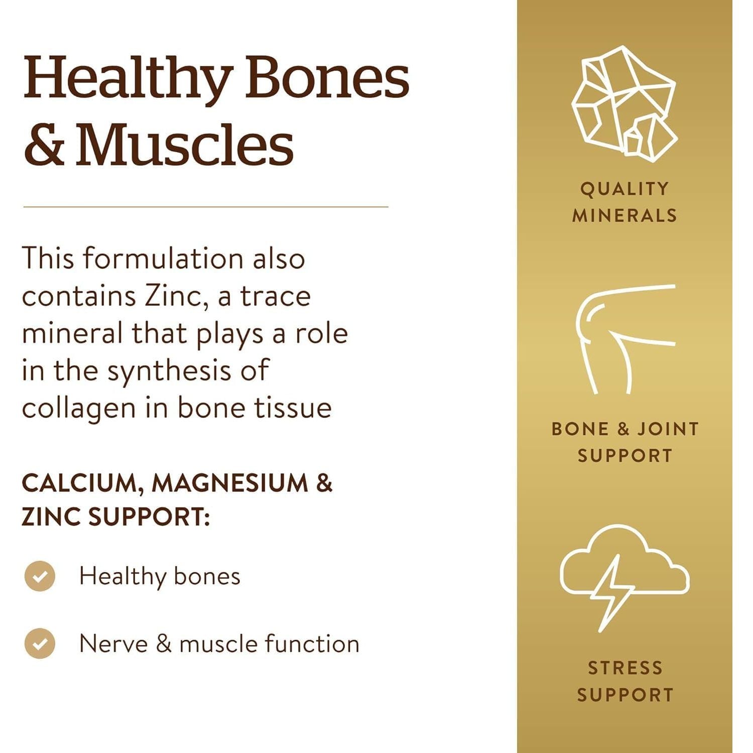 Solgar Calcium Magnesium plus Zinc Tablets - Pack of 250 - Healthy Bones, Teeth & Muscles - Supports Health of Nervous System - Vegan