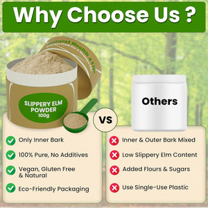 Natural Health 4 Life 100% Pure Inner Bark Slippery Elm Powder – Supports Gut Health, Gluten Free, Vegan – Natural Flavour – Suitable for All Ages – 100G Slippery Elm Powder Tub with Scoop