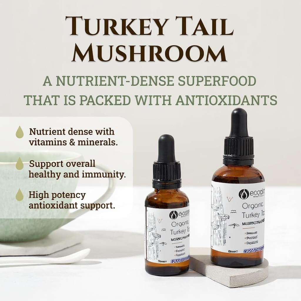 Ecodrop Organic Turkey Tail Mushroom I 50Ml I Double Extract Liquid Tincture Turkey Tail Supplement I Heavy Metal-Free, Nordic Sourced, & Fully Traceable I Manufactured in Finland