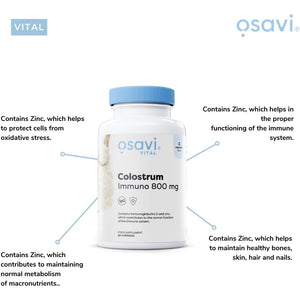Osavi Colostrum Immuno 800Mg – 120 Capsules | Bovine Colostrum with 18% Immunoglobulins G and Highly Absorbable Zinc Gluconate